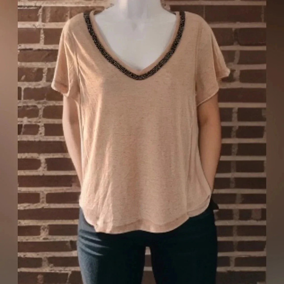 H&M Rhinestone Tee-shirt/ ๐ Peach  color ๐/Semi-sheer/ Size US XS - Picture 3 of 7